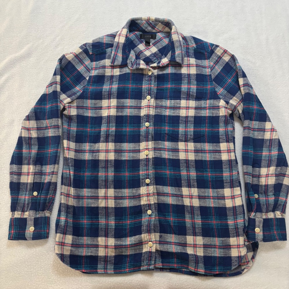 J.Crew Womens Blue Pink Plaid Cotton Flannel Button Down Shirt Size 6